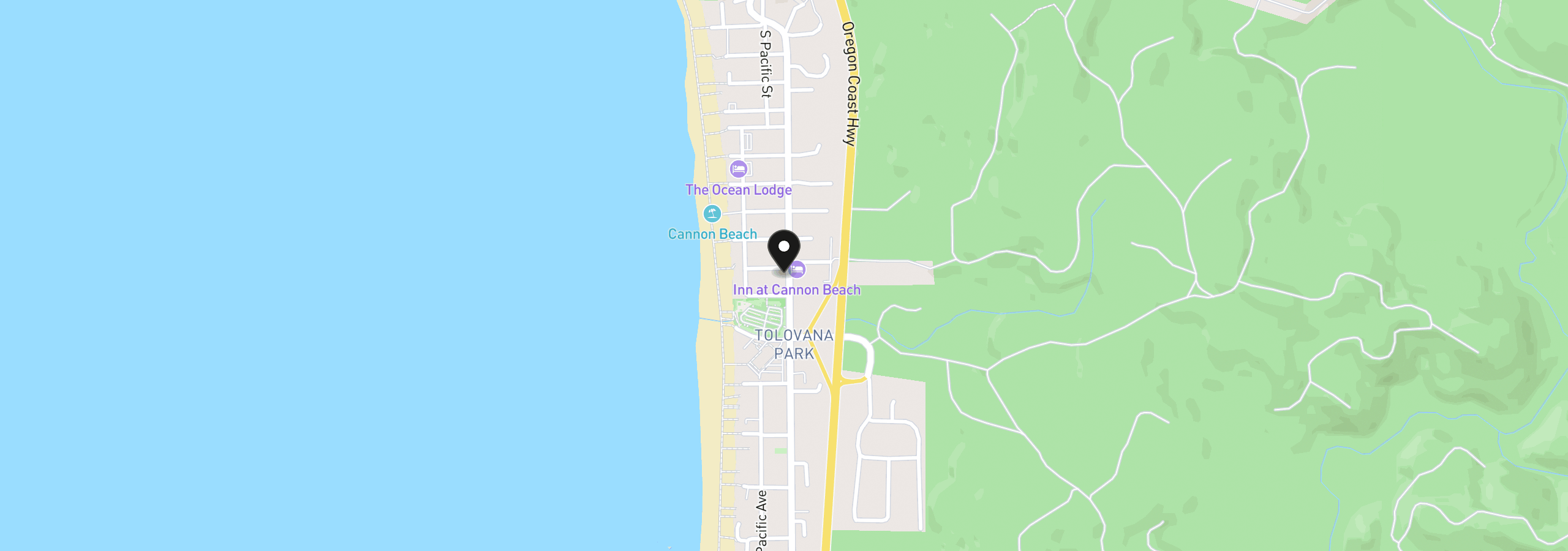 Map showing the location of 115 W Surfcrest, Cannon Beach, OR 97110