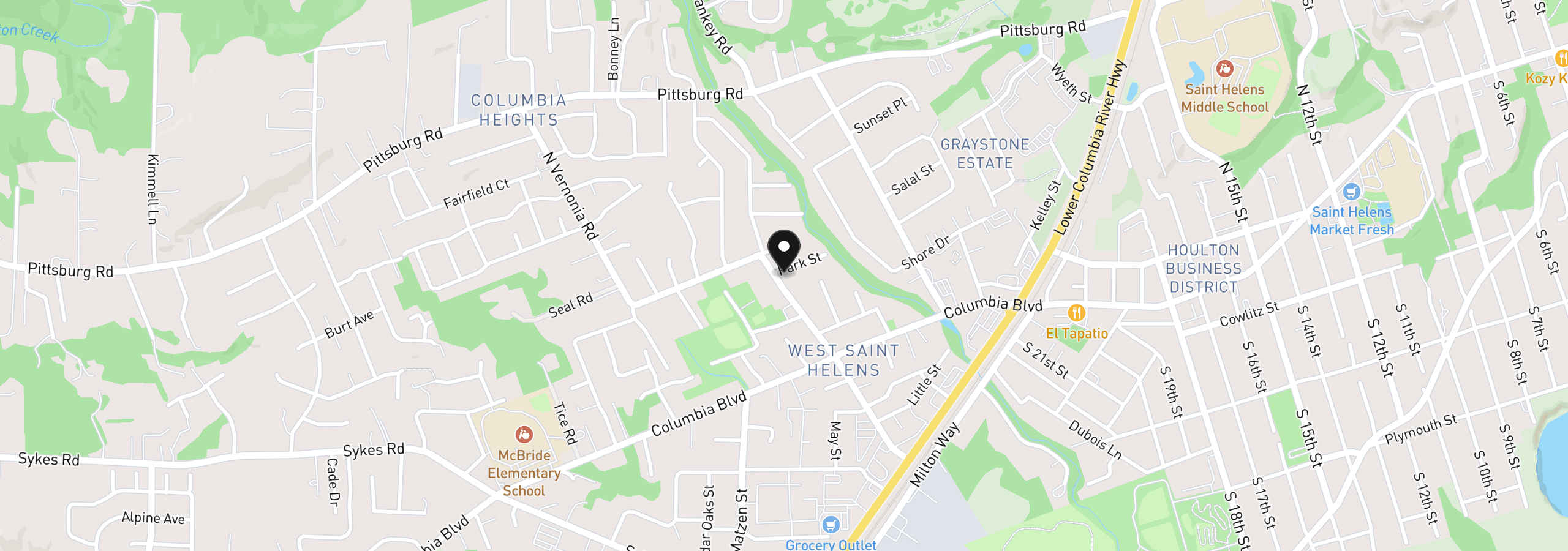 Map showing the location of 192 N Vernonia Rd, St. Helens, OR 97051