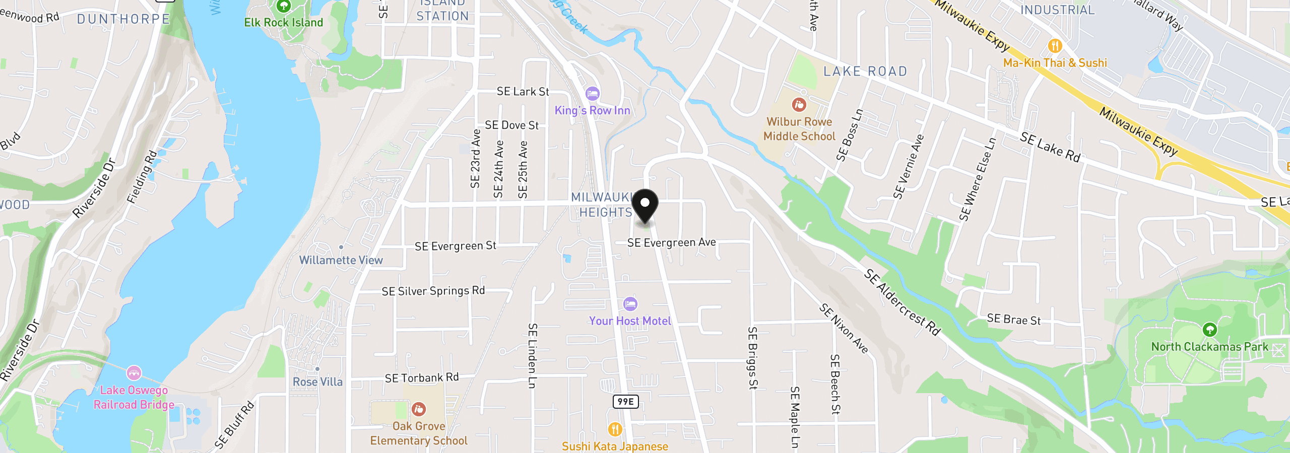 Map showing the location of 12909 SE 29th Ave, Milwaukie, OR 97222