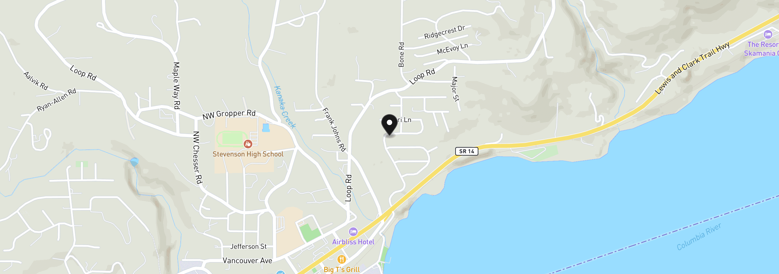 Map showing the location of 424 NE Lutheran Church Rd, Stevenson, Wa 98648