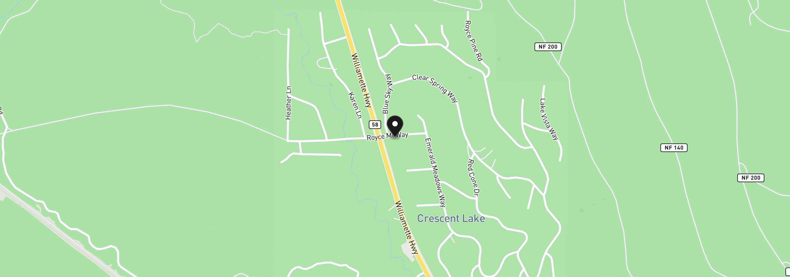 Map showing the location of 59 Royce Mountain Way, Crescent Lake, OR 97733