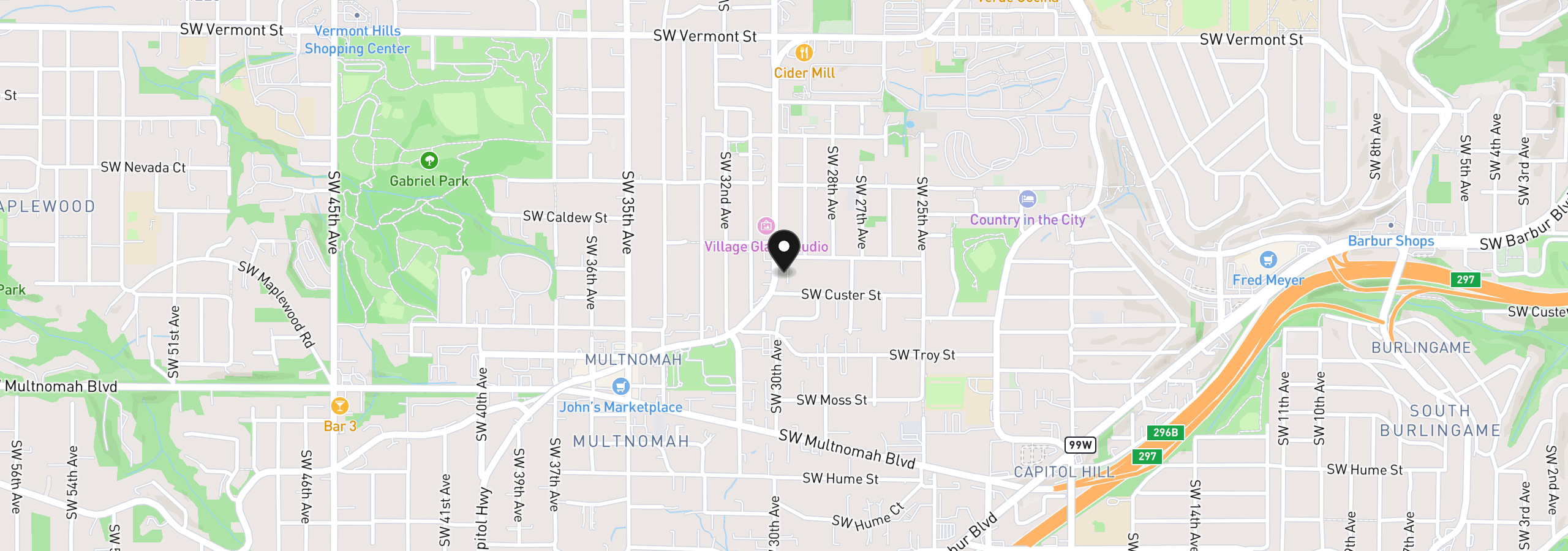 Map showing the location of 7430 SW Capitol Hwy, Portland, OR 97219
