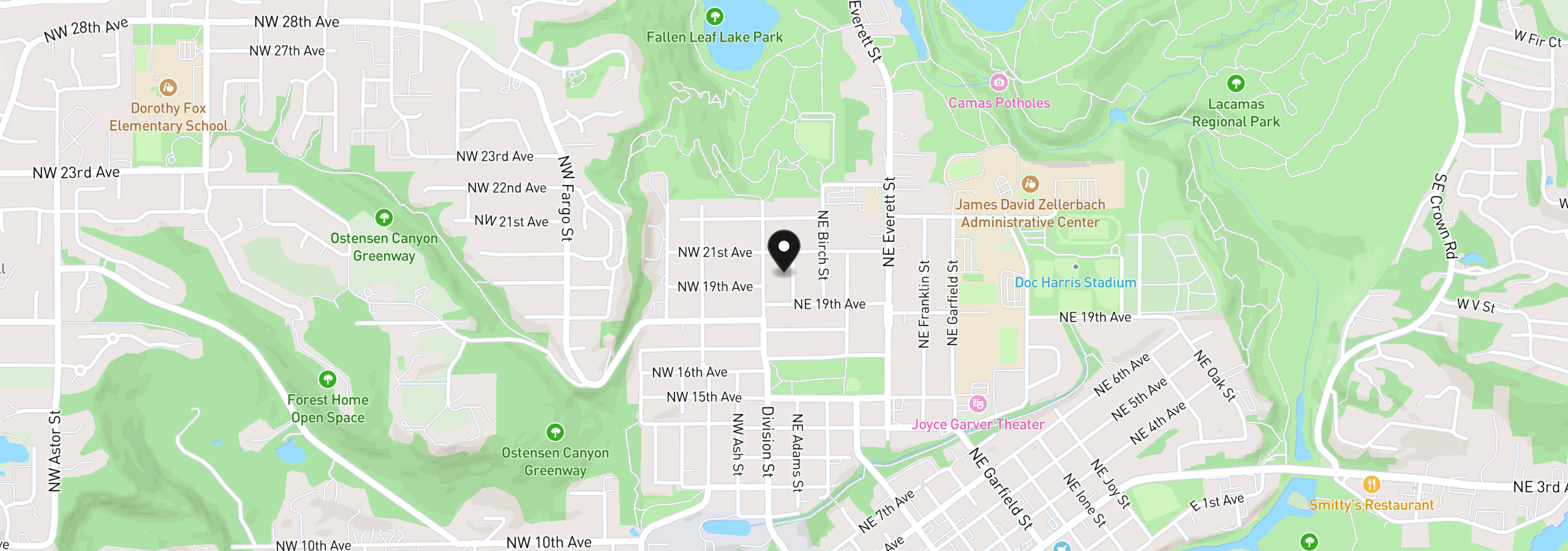 Map showing the location of 1929 NE Adams St, Camas, Wa 98607
