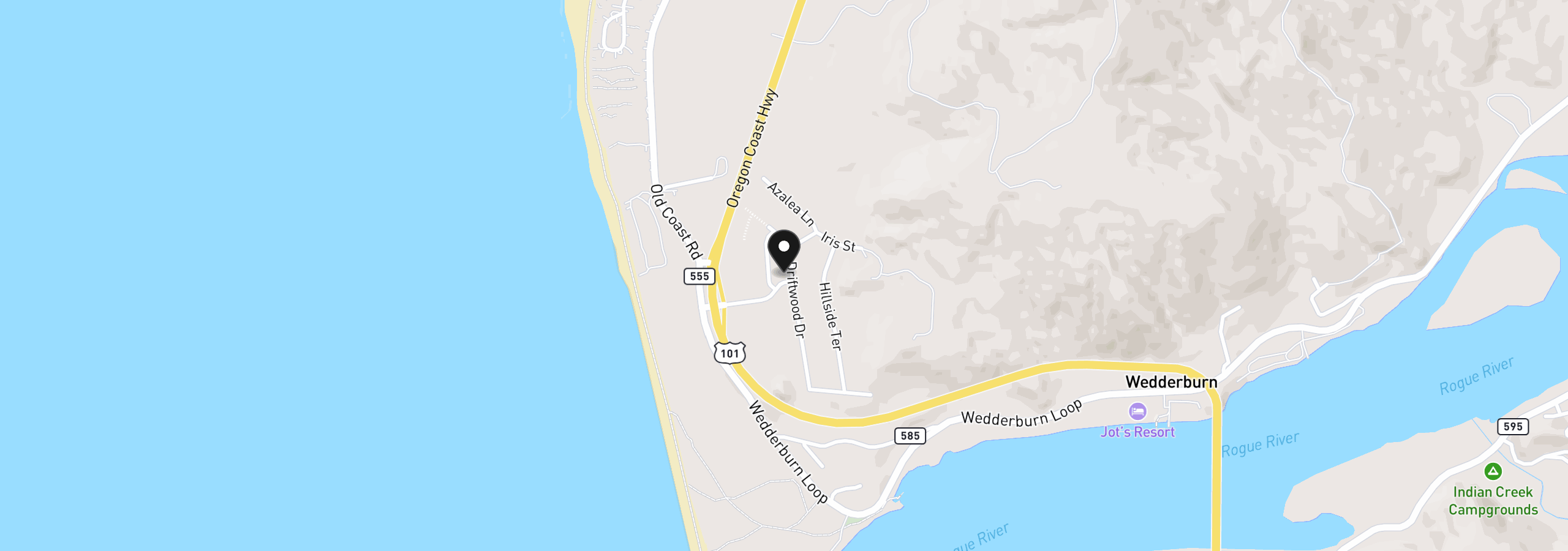Map showing the location of 30396 Driftwood Dr, Gold Beach, OR 97444