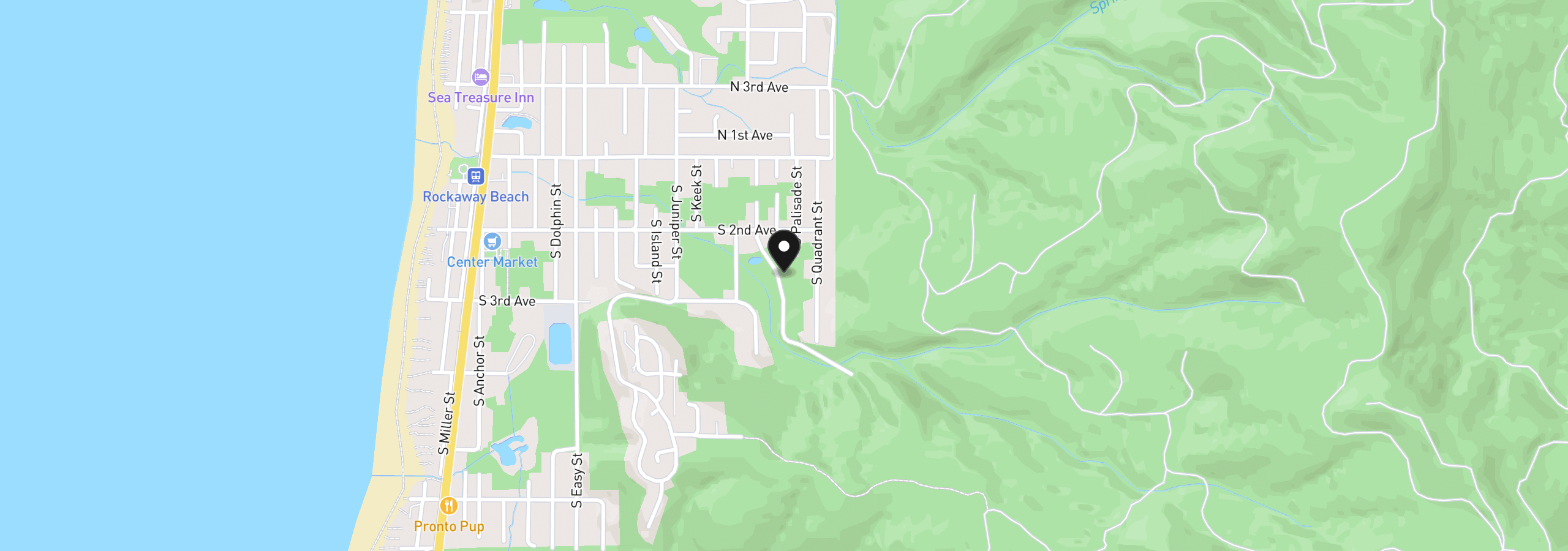 Map showing the location of Rock Creek, Rockaway Beach, OR 97136