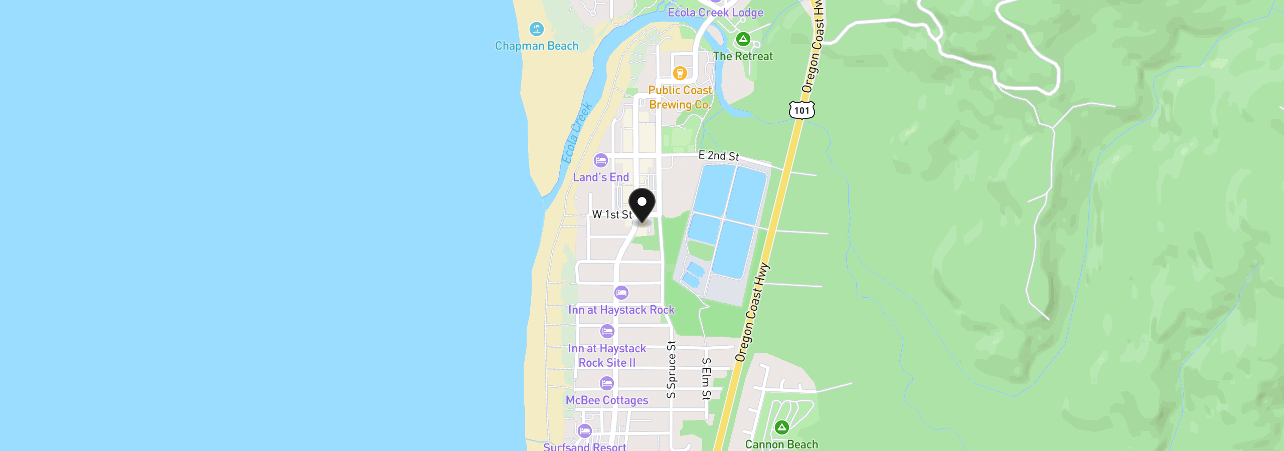 Map showing the location of 123 S Hemlock St 203, Cannon Beach, OR 97110