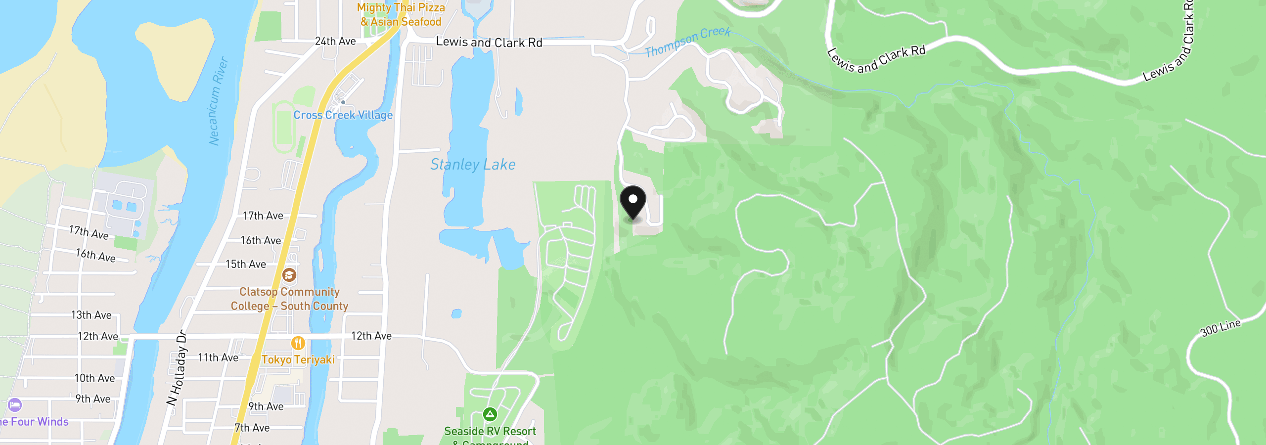 Map showing the location of 1790 Thompson Falls Dr, Seaside, OR 97138