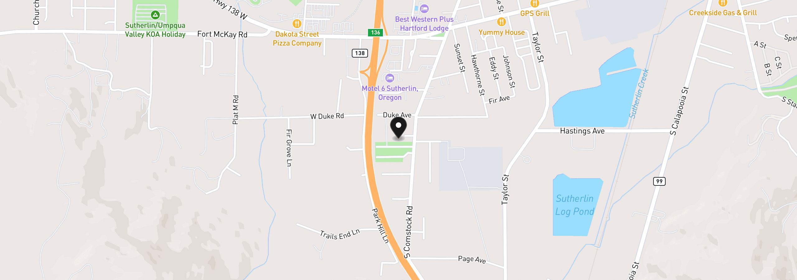 Map showing the location of 172 Allison Ave, Sutherlin, OR 97479