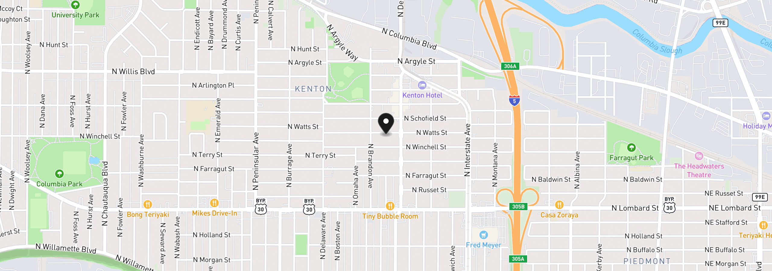 Map showing the location of 2090 N Watts St 1, Portland, OR 97217