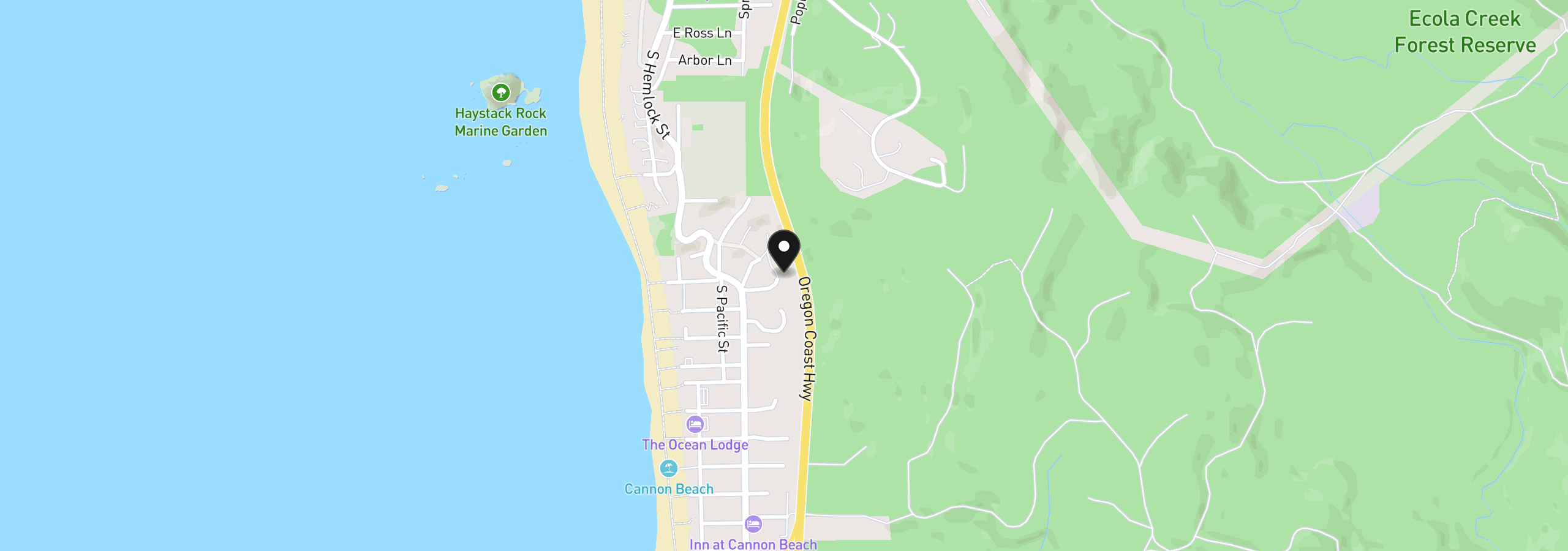 Map showing the location of 421 Chilkoot Tr, Cannon Beach, OR 97110