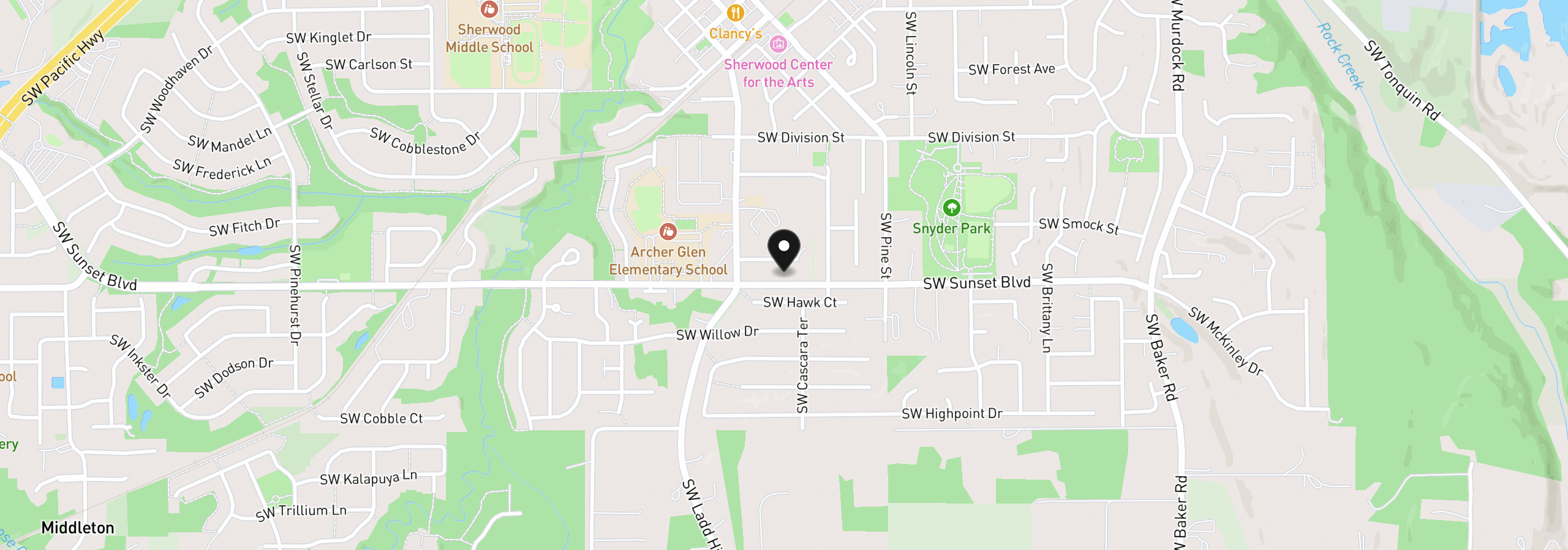Map showing the location of 15856 SW Sunset Ct, Sherwood, OR 97140