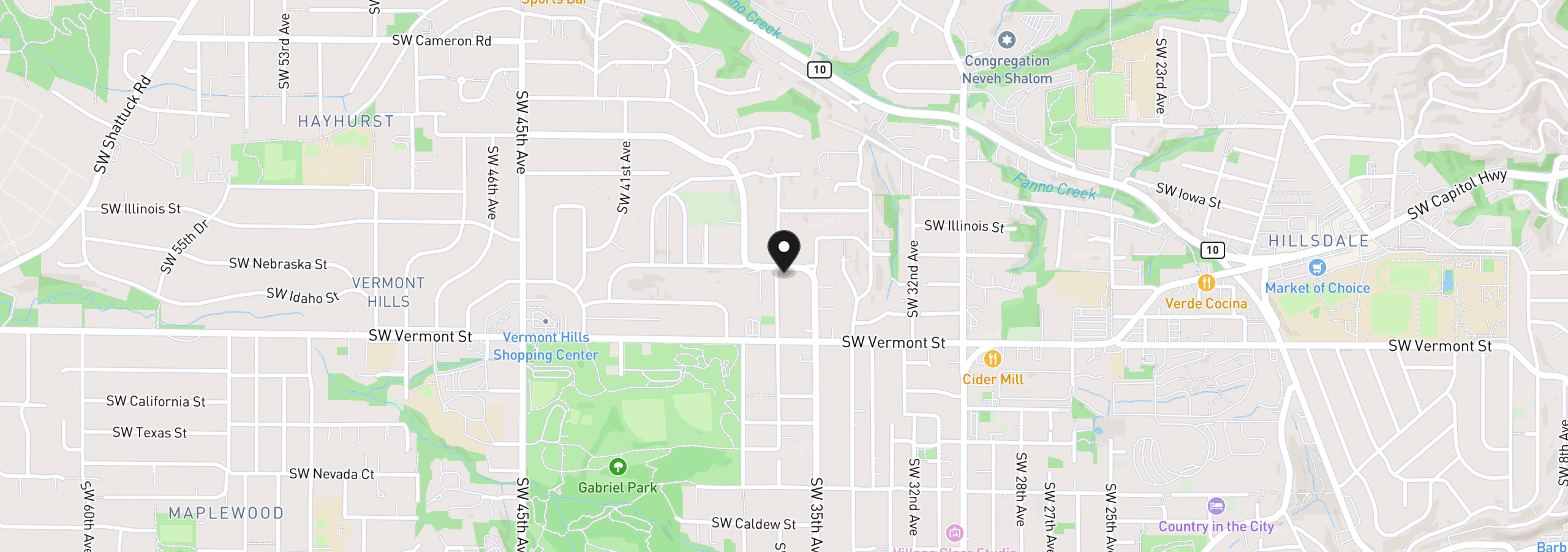 Map showing the location of 3558 SW Dakota St, Portland, OR 97221