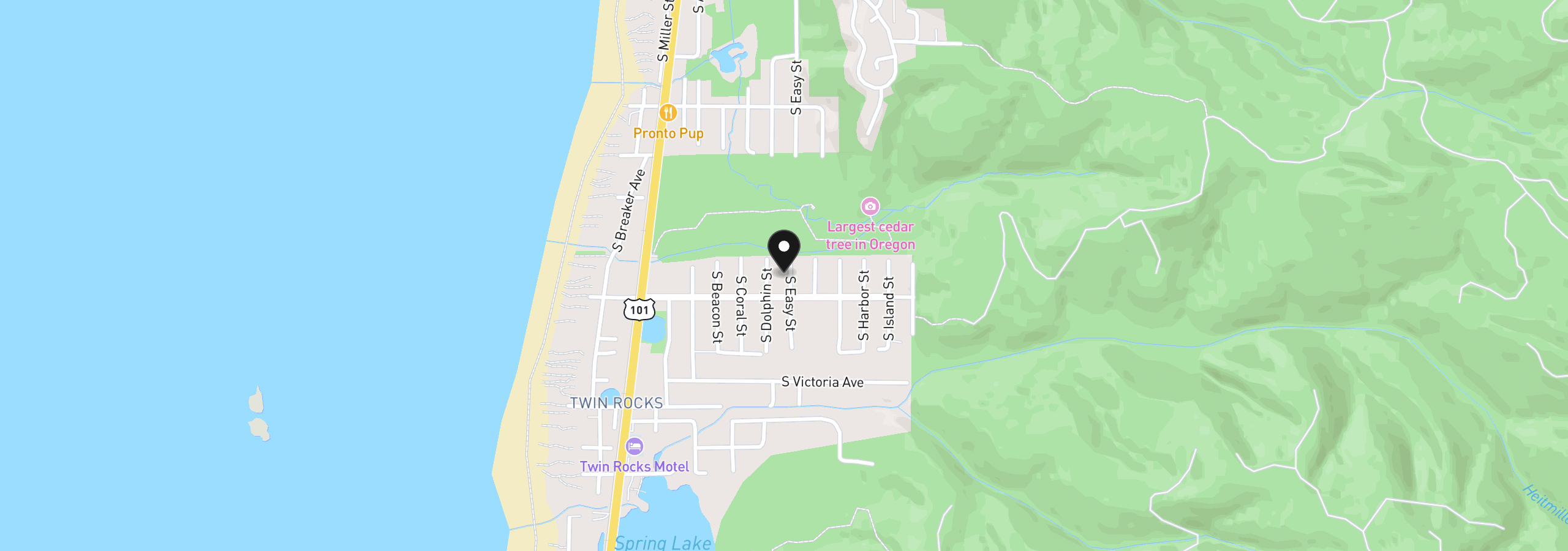 Map showing the location of 951 S Easy St, Rockaway Beach, OR 97136