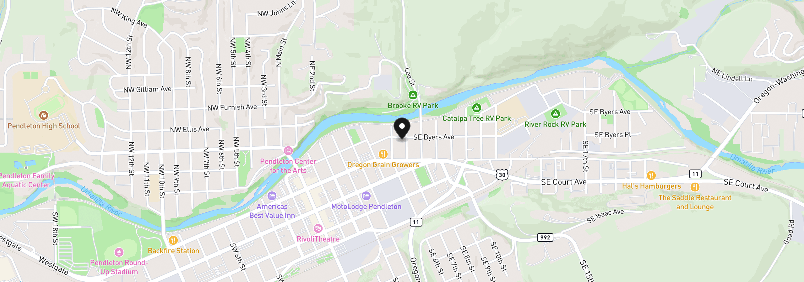 Map showing the location of 614 SE Byers Ave, Pendleton, OR 97801