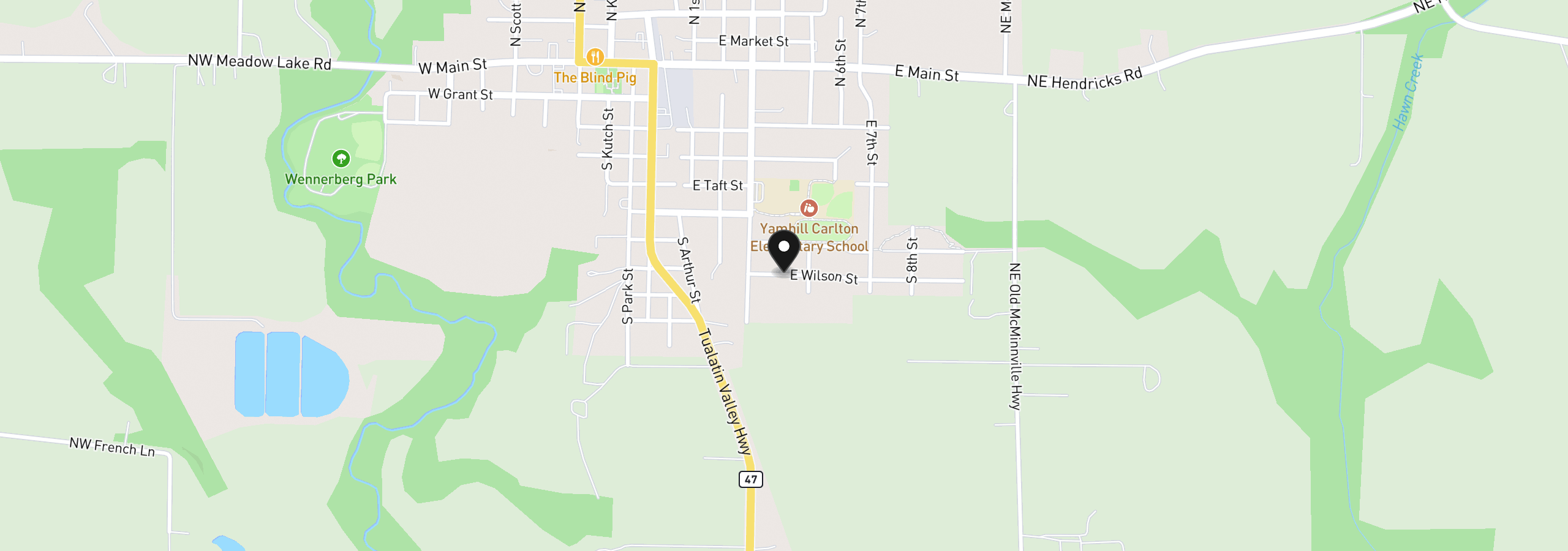 Map showing the location of 422 E Wilson St, Carlton, OR 97111