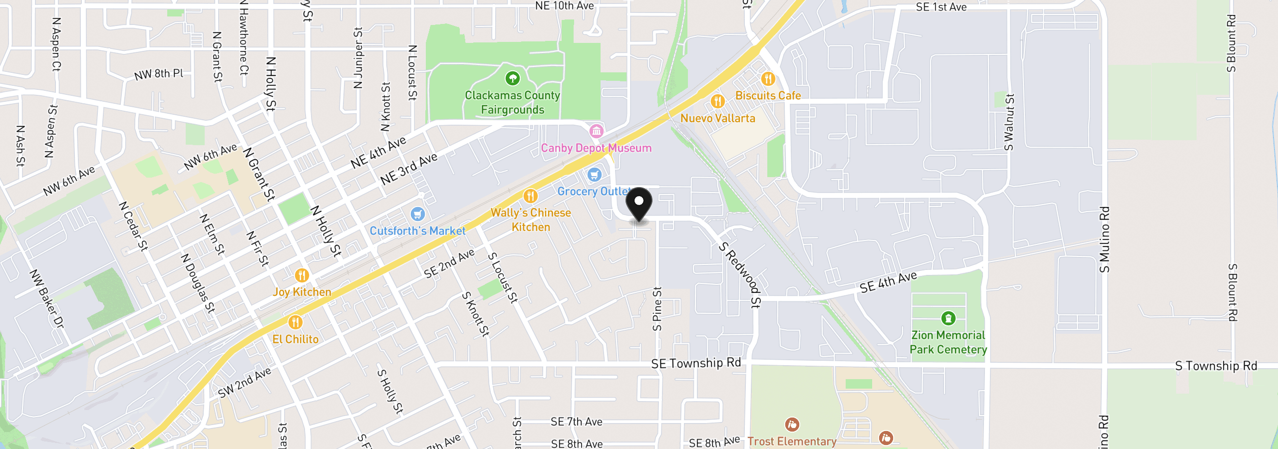 Map showing the location of 1111 SE 3rd Ave #72, Canby, OR 97013