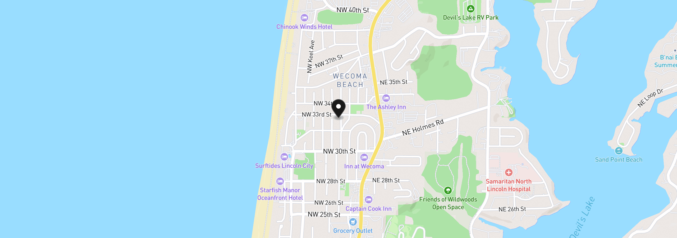 Map showing the location of 3251 NW Neptune Ave, Lincoln City, OR 97367