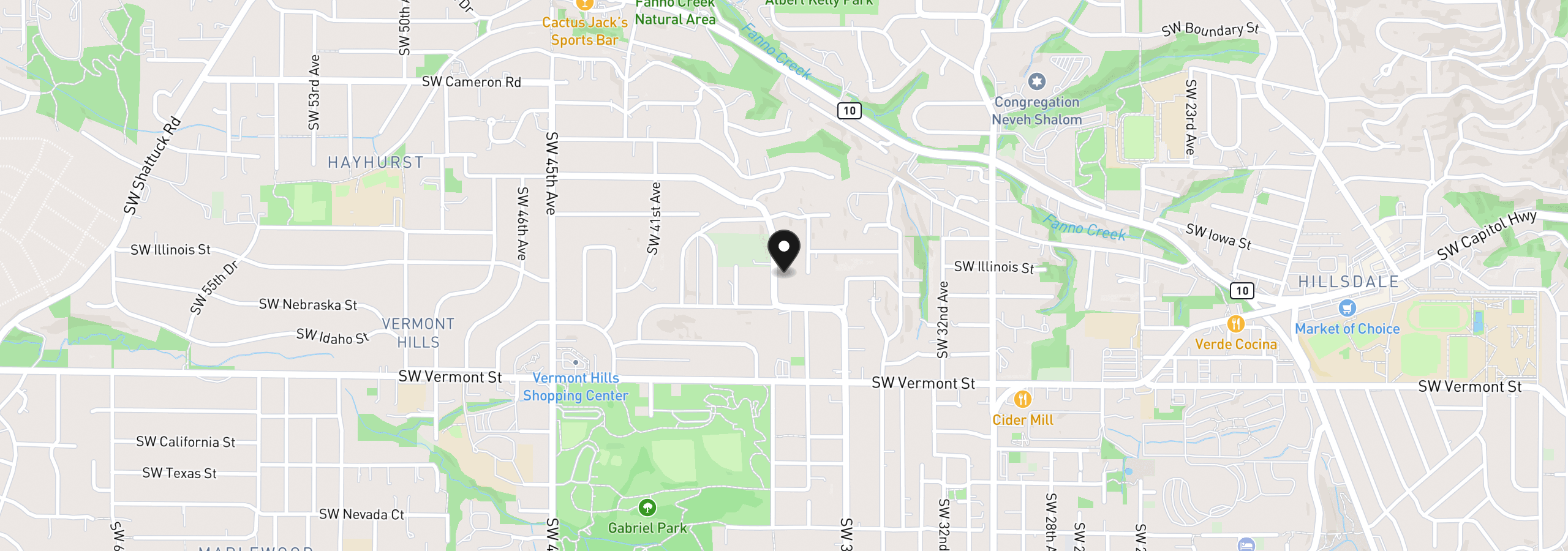 Map showing the location of 6246 SW 37th Ave, Portland, OR 97221