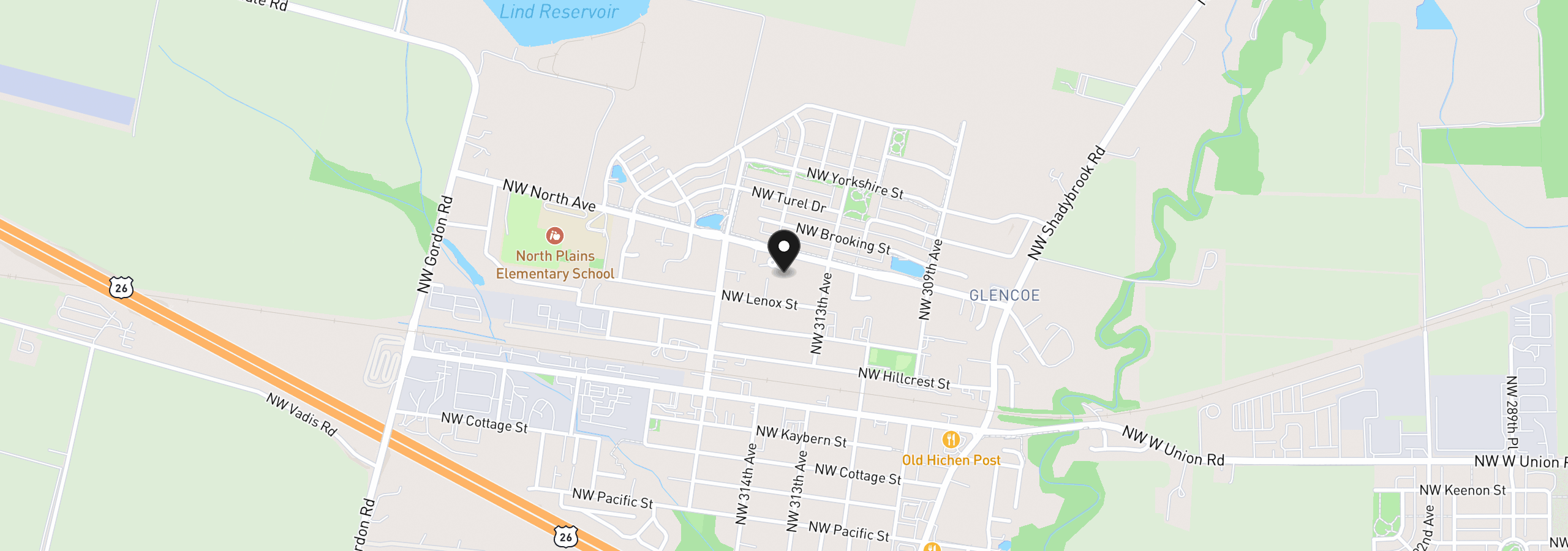 Map showing the location of 11152 NW Empress Pl, North Plains, OR 97133