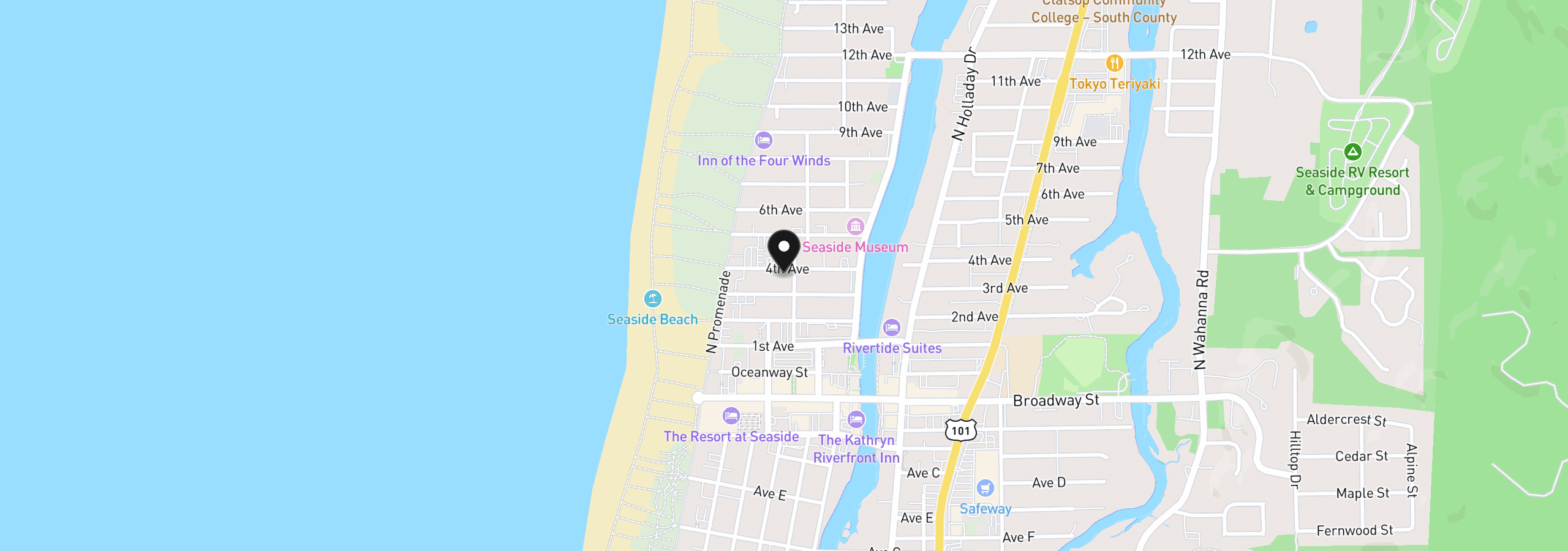 Map showing the location of 259 4th Ave, Seaside, OR 97138