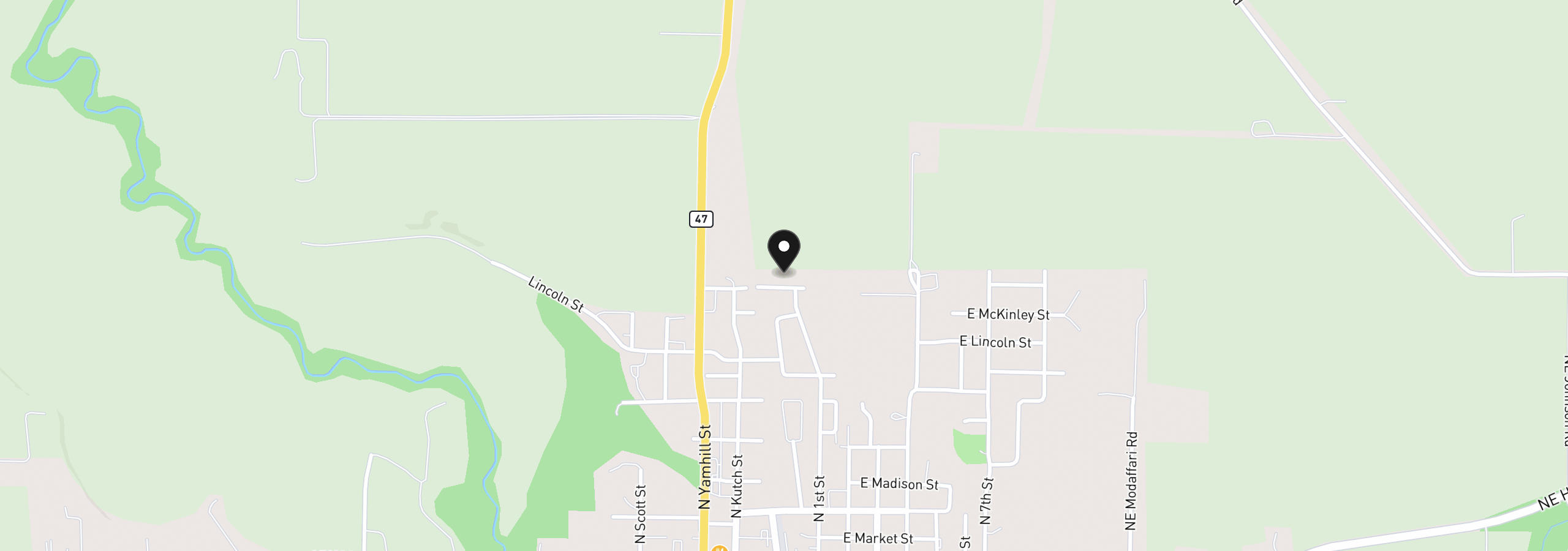 Map showing the location of 171 E Roosevelt St, Carlton, OR 97111