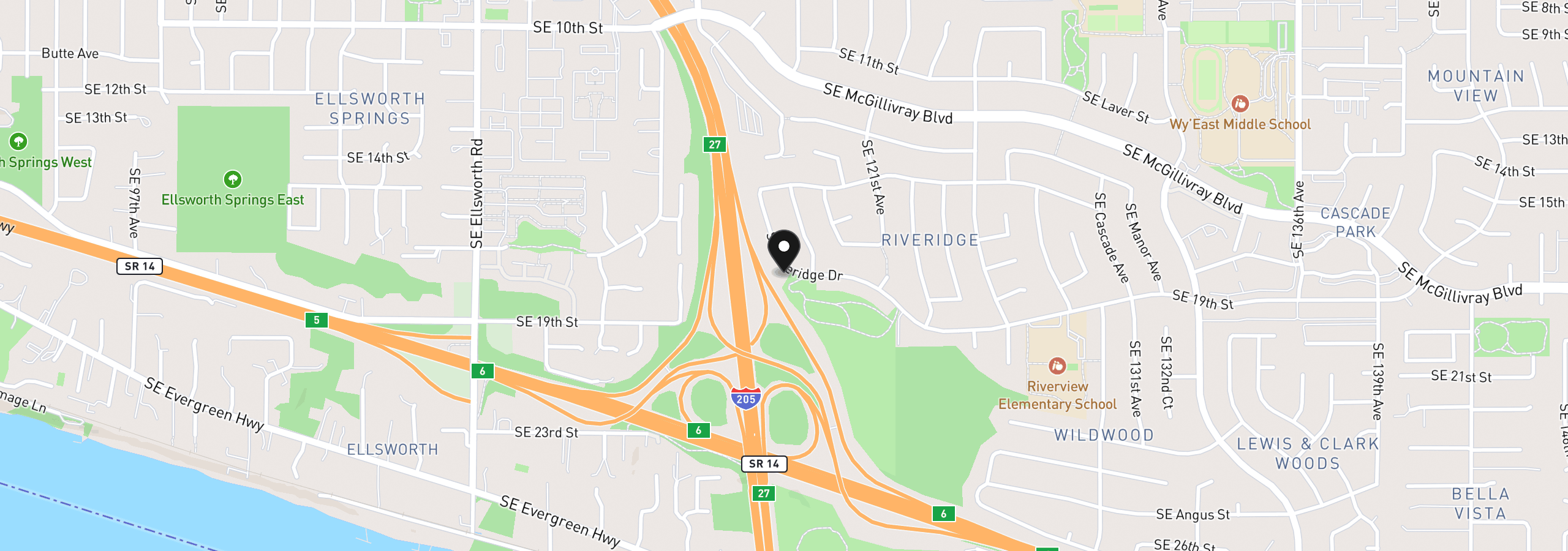 Map showing the location of 11847 SE Riveridge Dr, Vancouver, Wa 98683
