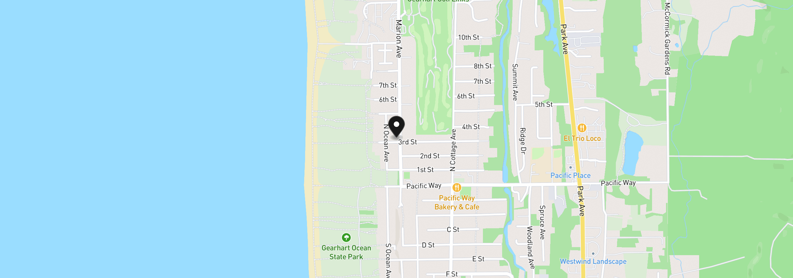 Map showing the location of 306 N Marion Ave, Gearhart, OR 97138