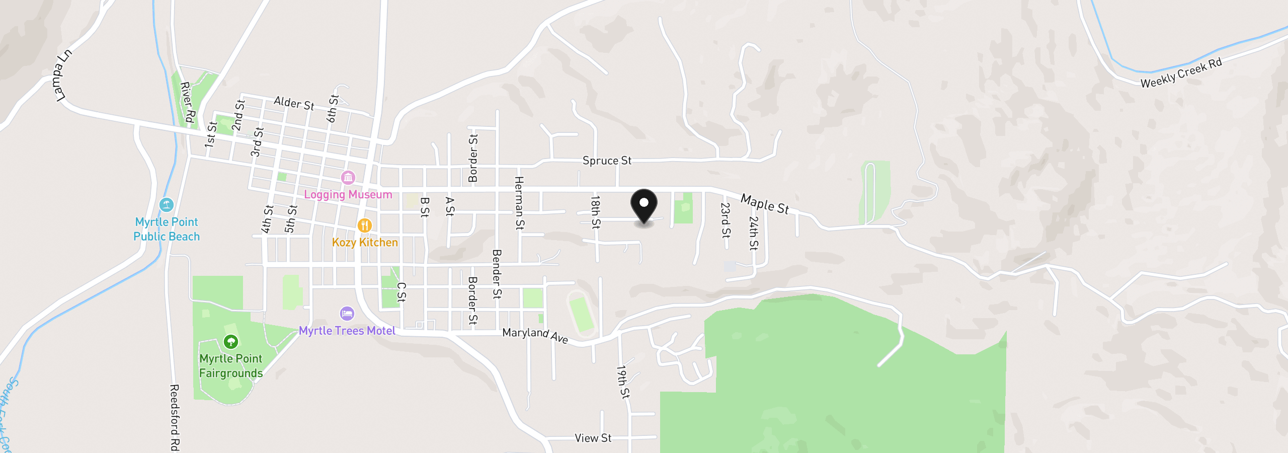 Map showing the location of 1874 Willow St, Myrtle Point, OR 97458