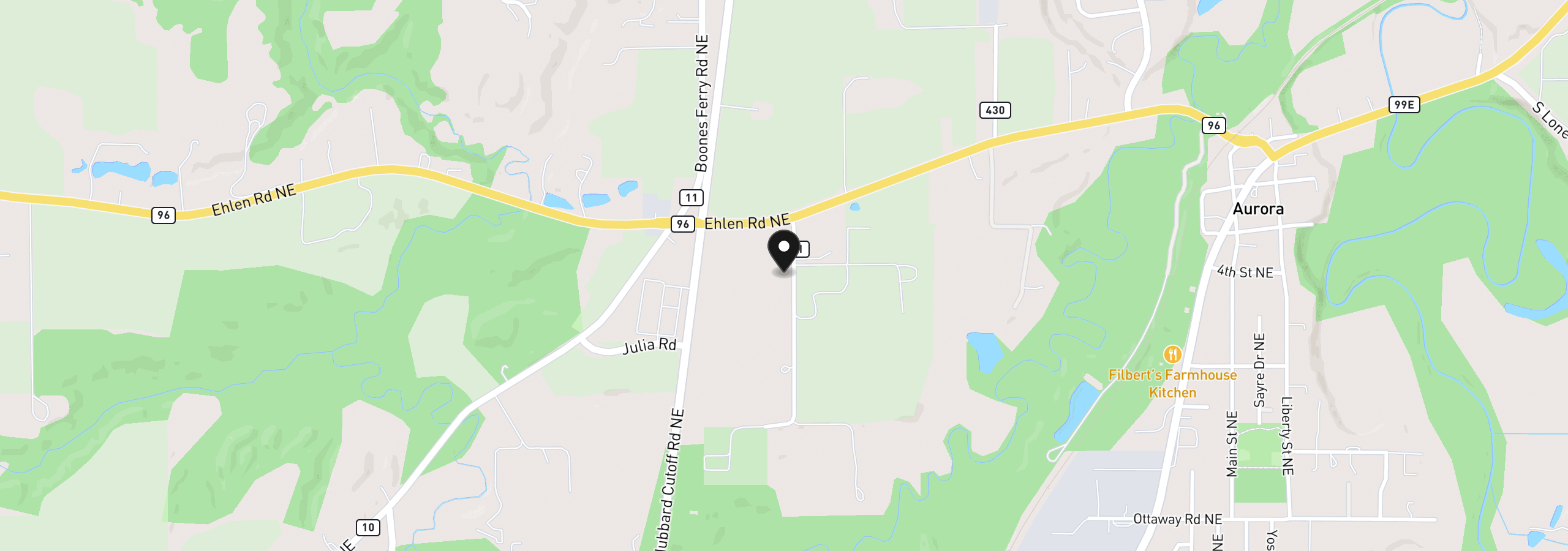 Map showing the location of 21407 NE Oak Ln, Aurora, OR 97002