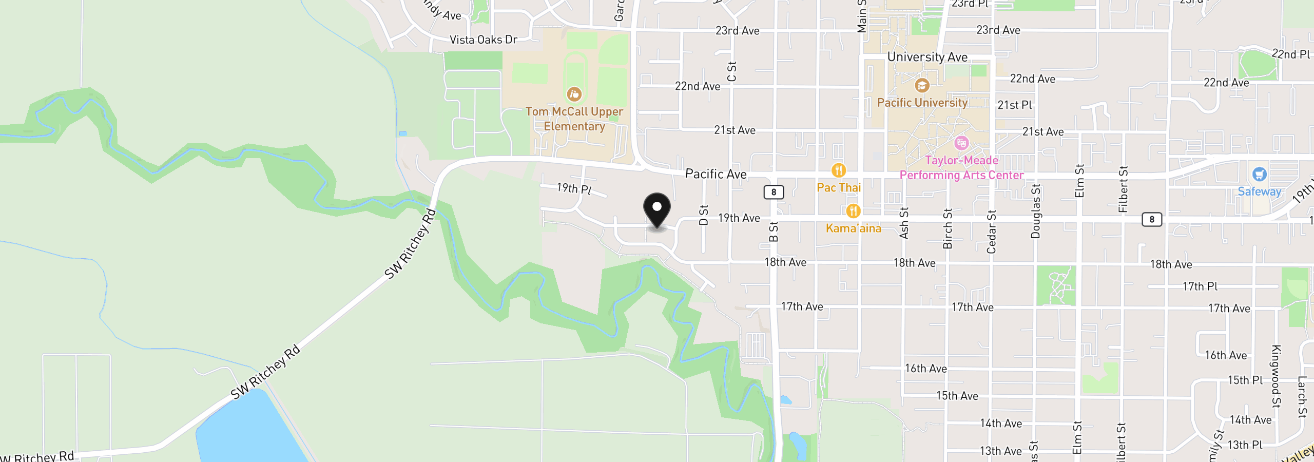 Map showing the location of 1568 19th Ave, Forest Grove, OR 97116