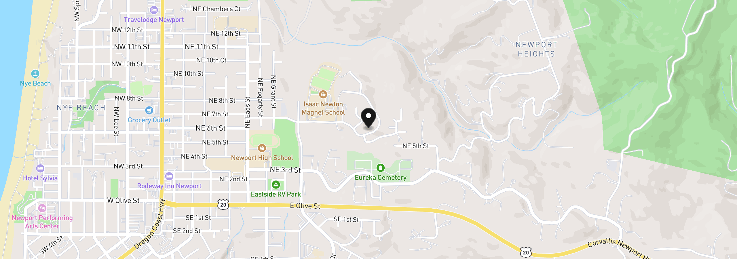 Map showing the location of 1025 NE 7th Dr, Newport, OR 97365