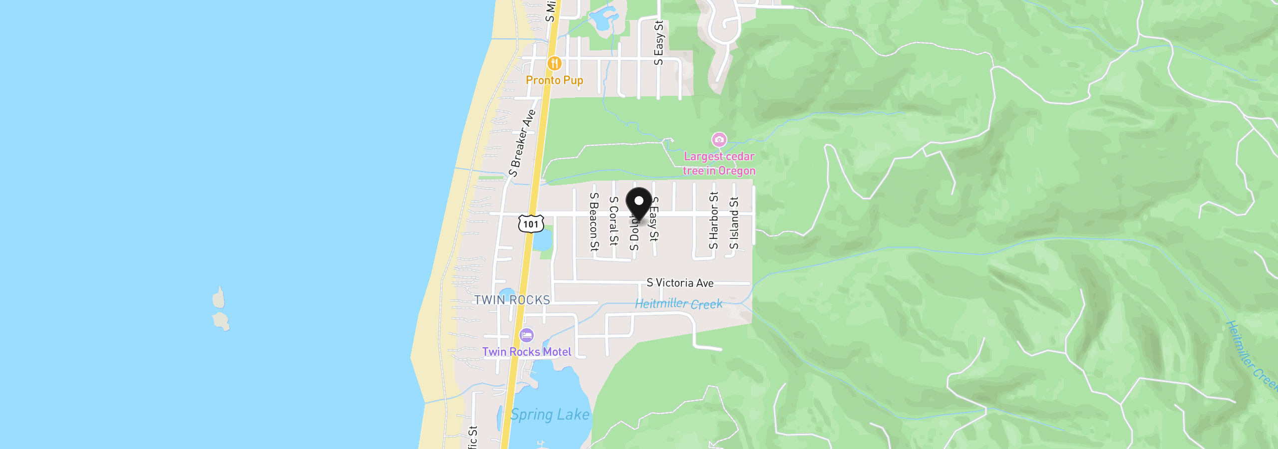 Map showing the location of 1016 S Dolphin St, Rockaway Beach, OR 97136