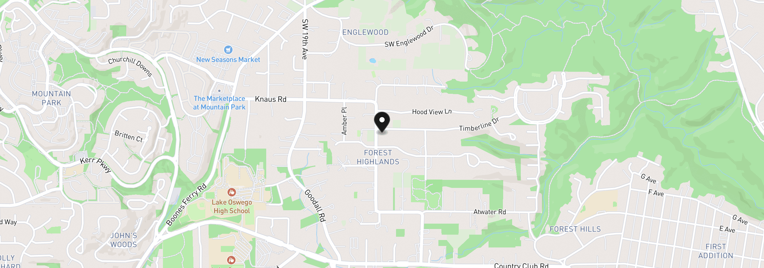 Map showing the location of 13240 Knaus Rd, Lake Oswego, OR 97034
