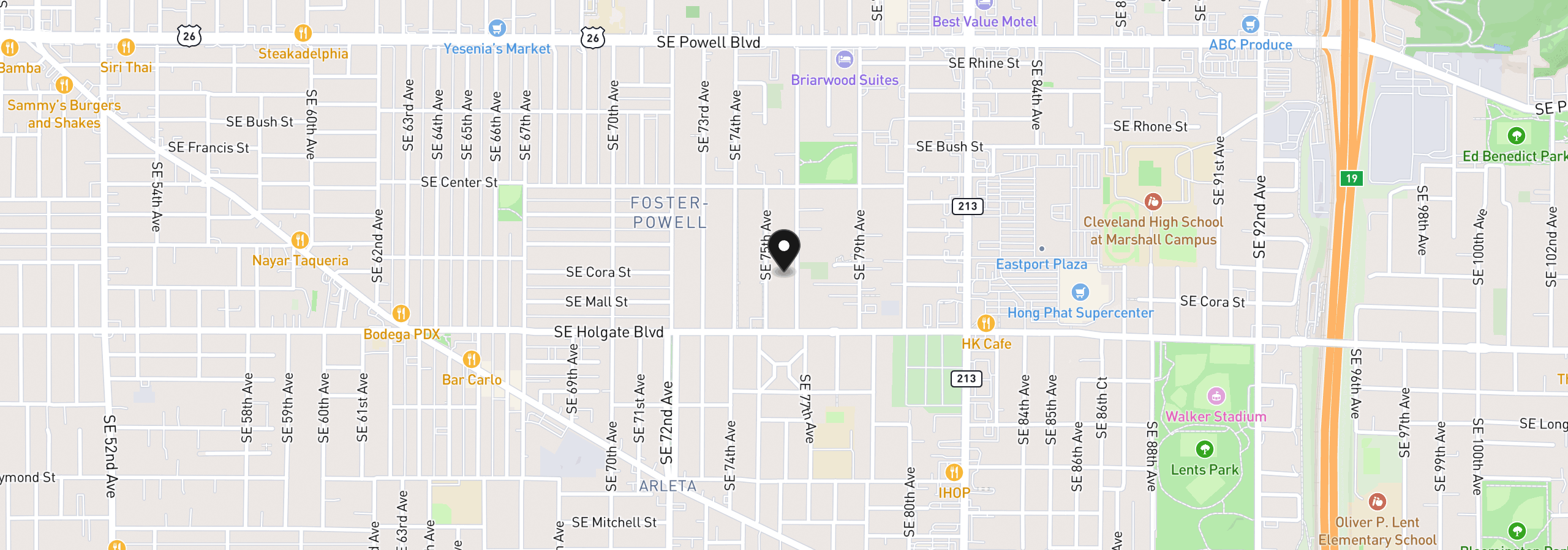 Map showing the location of 4237 SE 76th Ave, Portland, OR 97206