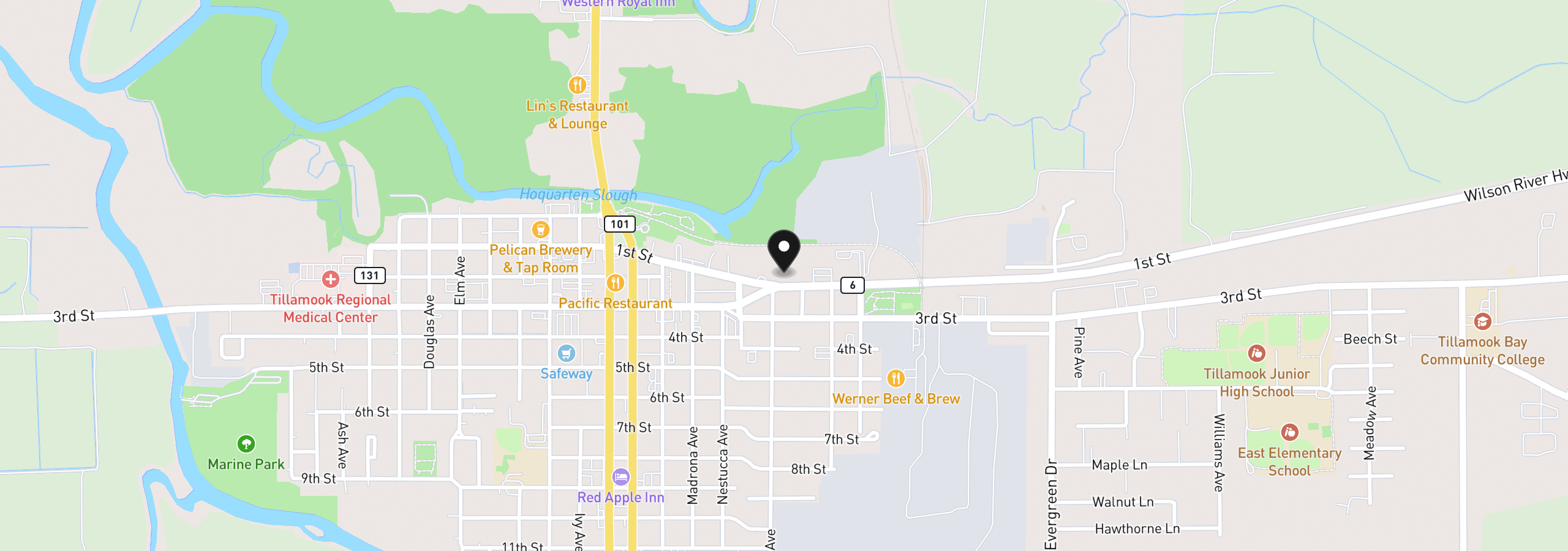 Map showing the location of 2506 1st St, Tillamook, OR 97141