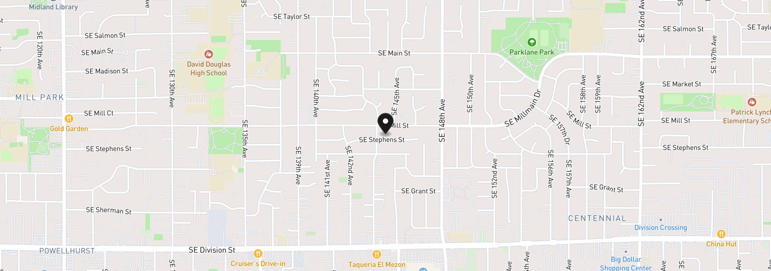 Map showing the location of 14407 SE Stephens St, Portland, OR 97233