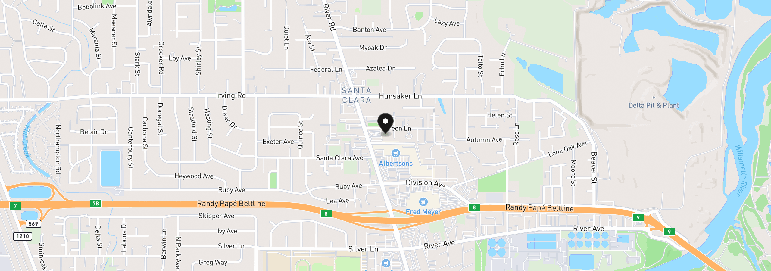 Map showing the location of Green, Eugene, OR 97404