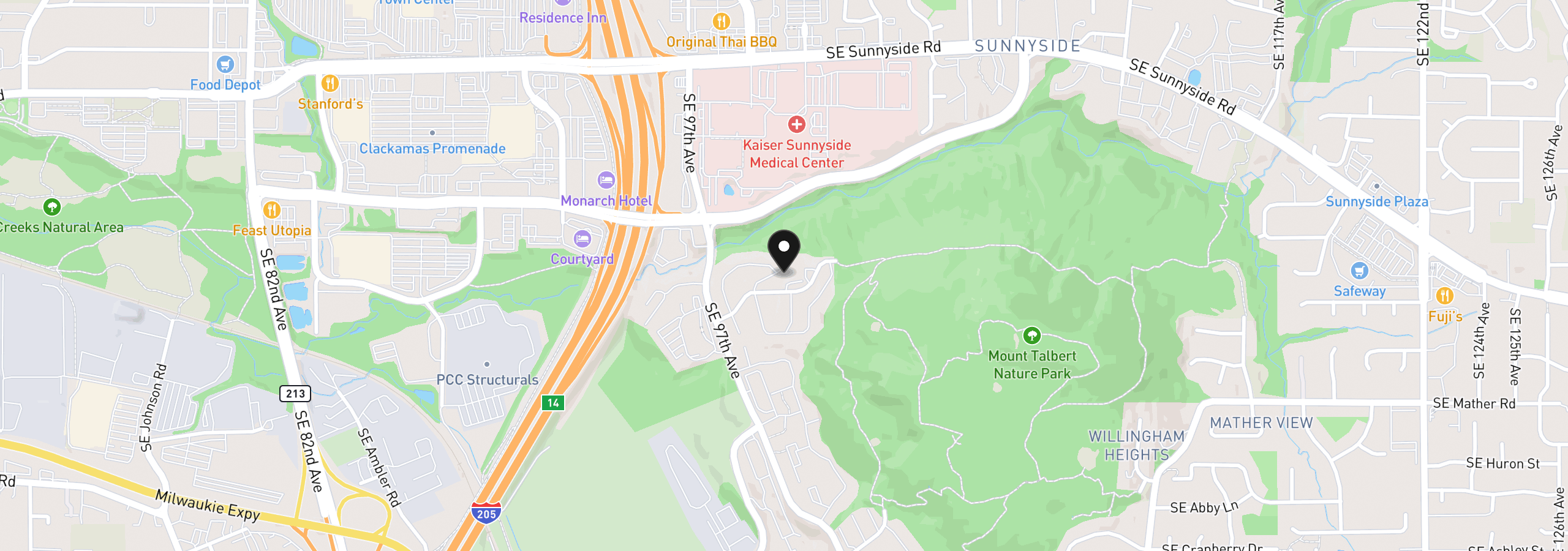 Map showing the location of 9975 SE Talbert St, Clackamas, OR 97015