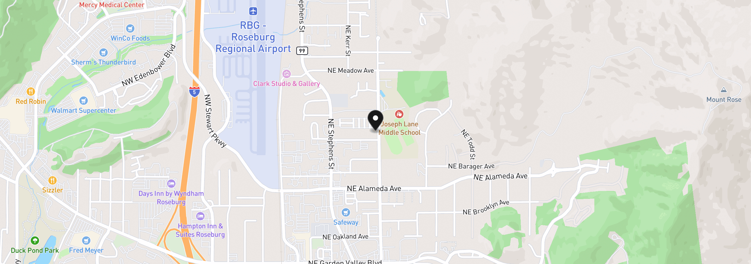 Map showing the location of 2012 NE Vine St, Roseburg, OR 97470