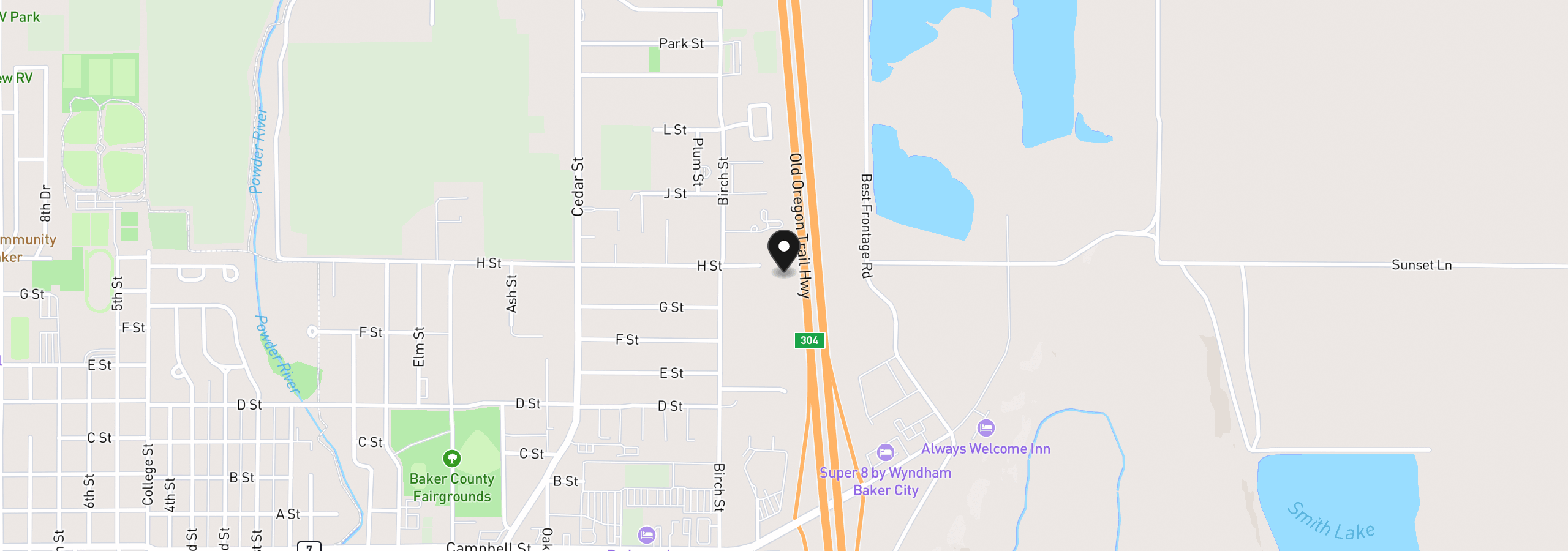 Map showing the location of H St, Baker City, OR 97814