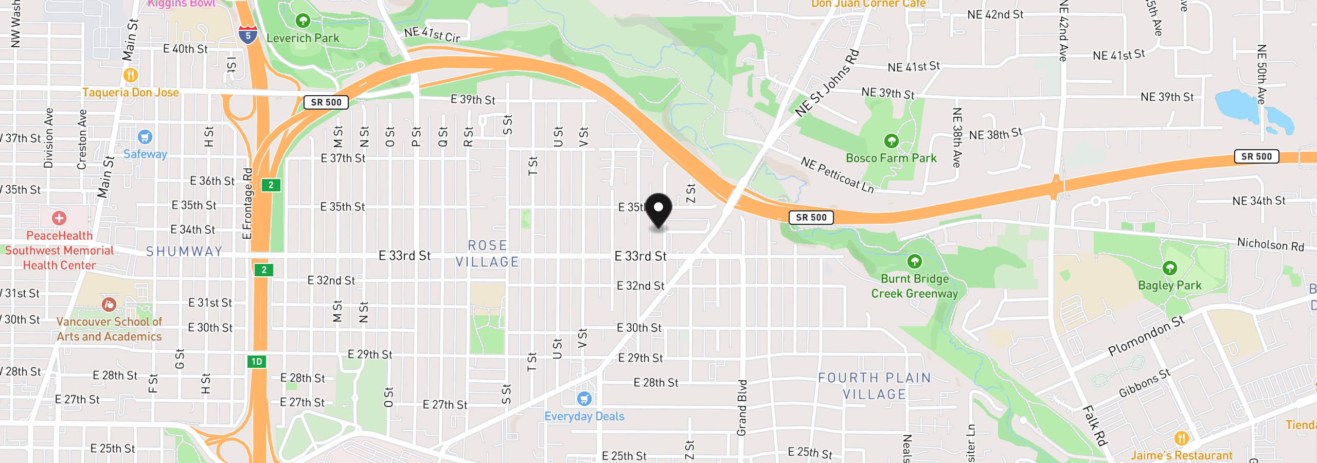 Map showing the location of 3316 Y St, Vancouver, Wa 98663