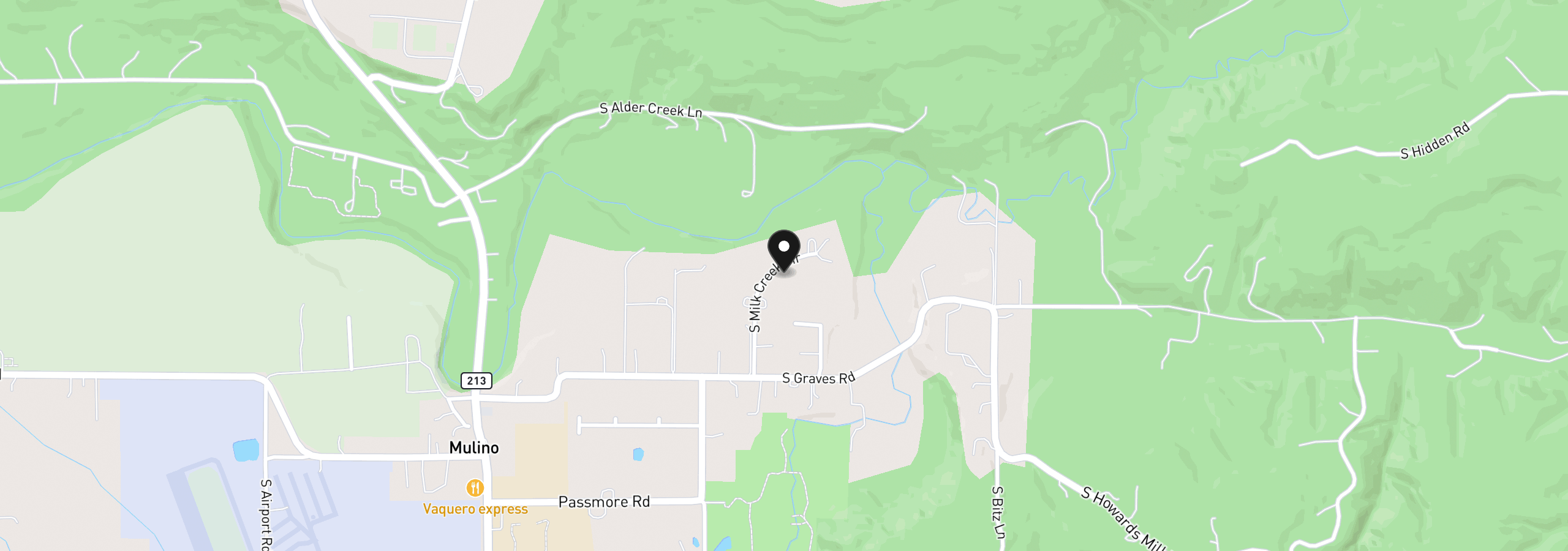 Map showing the location of 26250 S Milk Creek Cir, Mulino, OR 97042