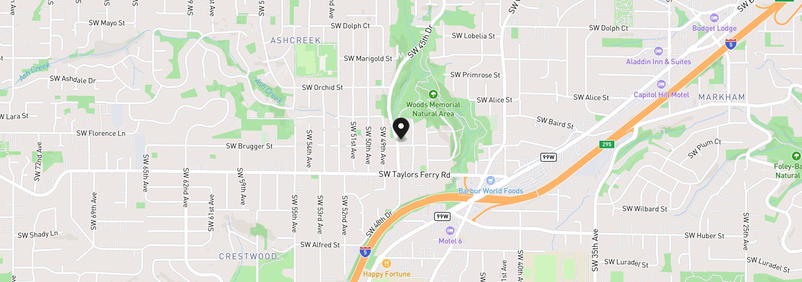 Map showing the location of 4716 SW Brugger St, Portland, OR 97219