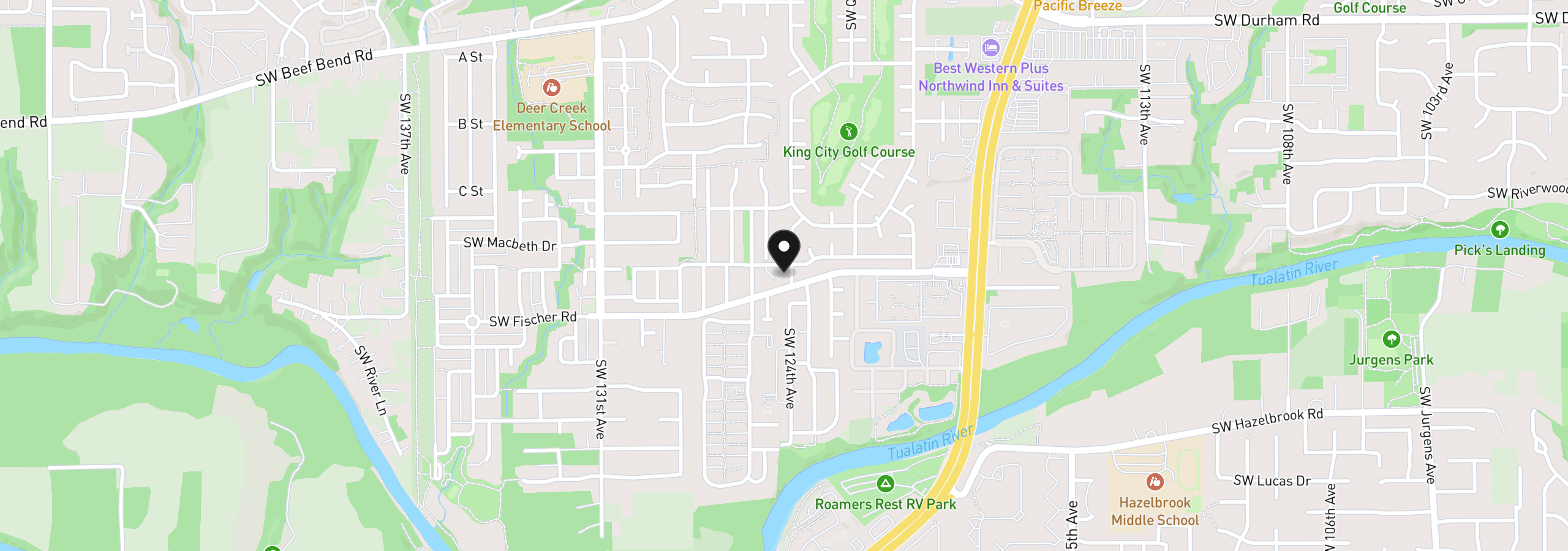 Map showing the location of 16860 SW 124th Ave, King City, OR 97224