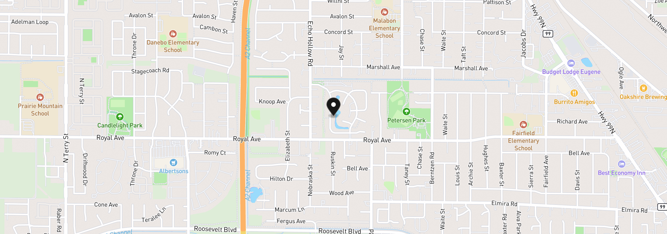 Map showing the location of 4055 Royal Ave 13, Eugene, OR 97402