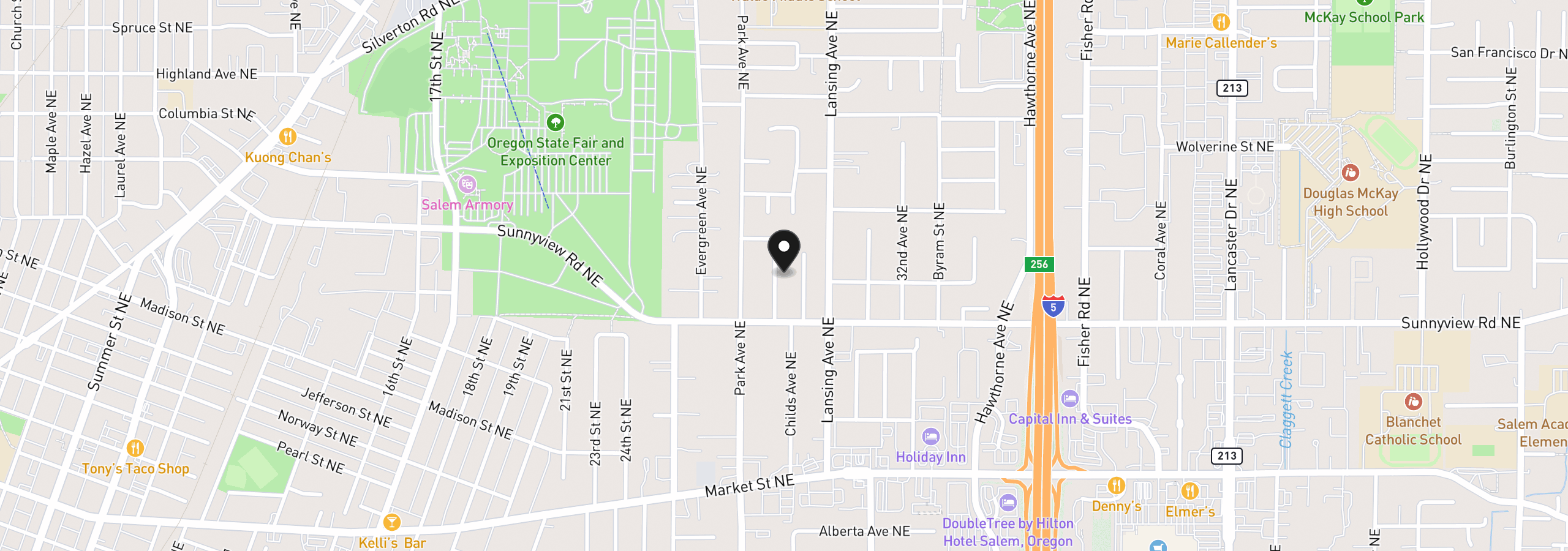 Map showing the location of 2128 Bruce St NE, Salem, OR 97301
