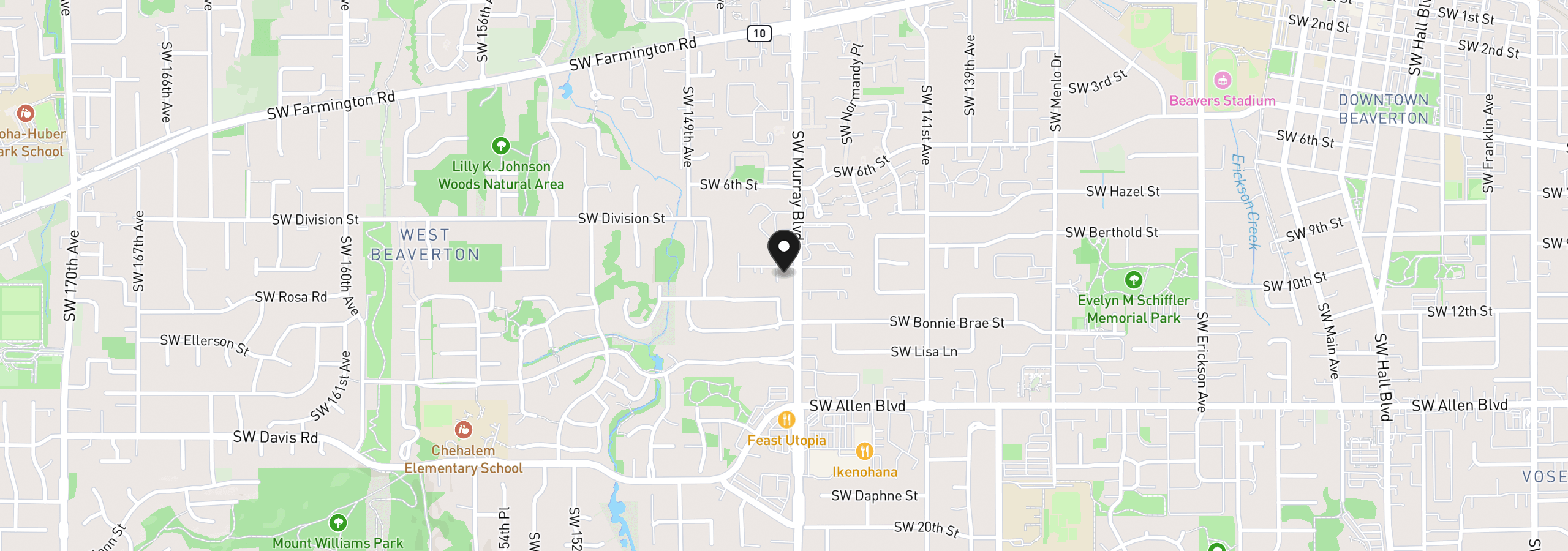 Map showing the location of 14512 SW Grayling Ln, Beaverton, OR 97007