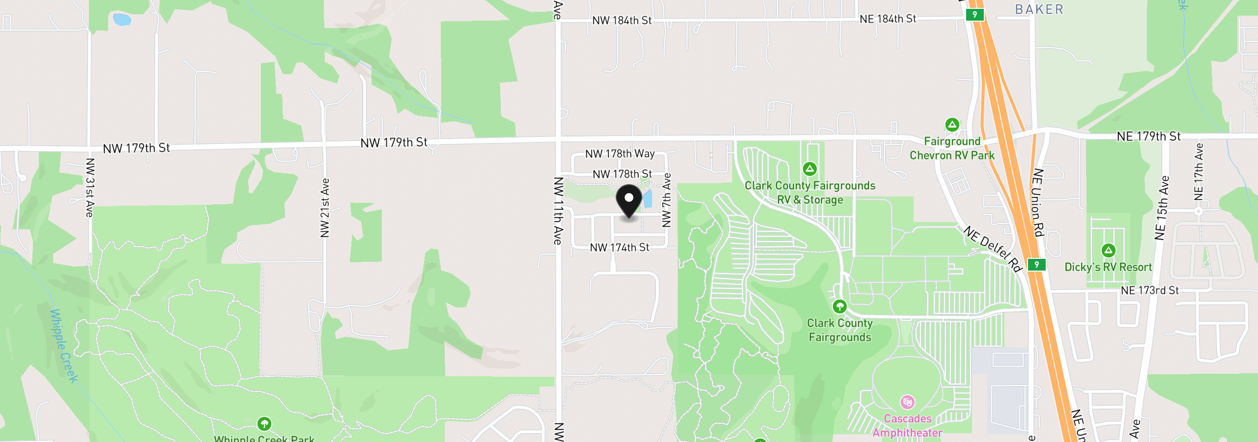 Map showing the location of 821 NW 175th Way, Ridgefield, Wa 98642