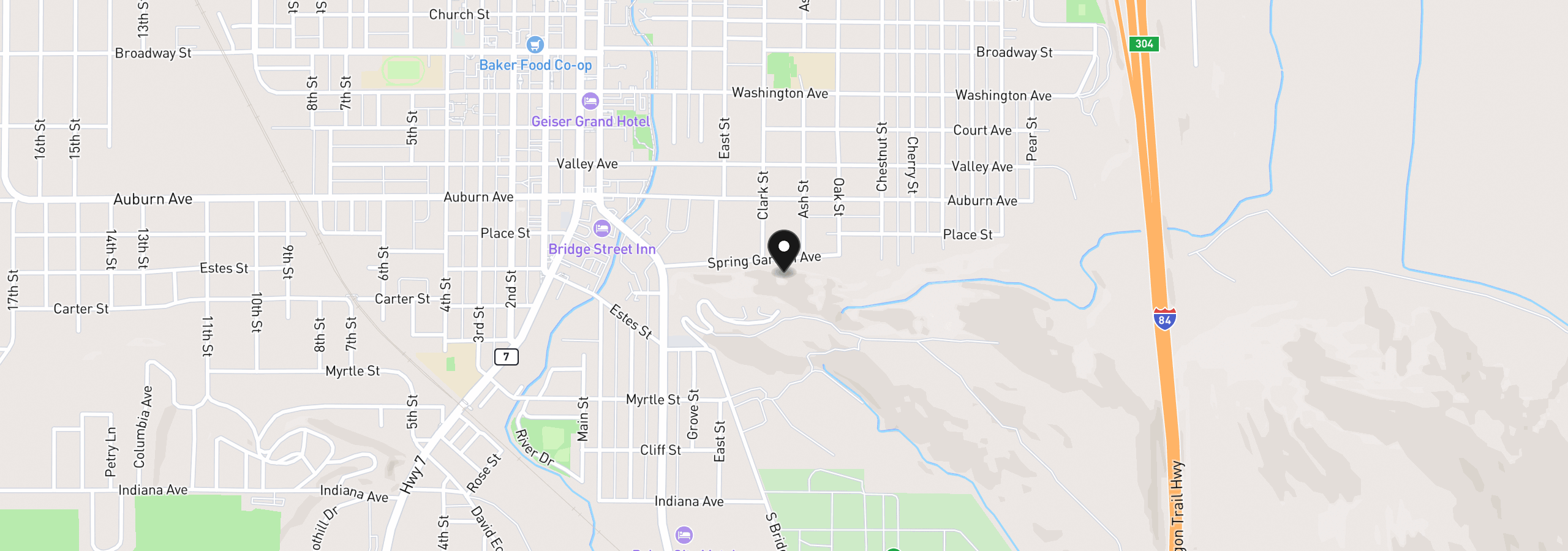 Map showing the location of 430 Spring Garden Ave, Baker City, OR 97814