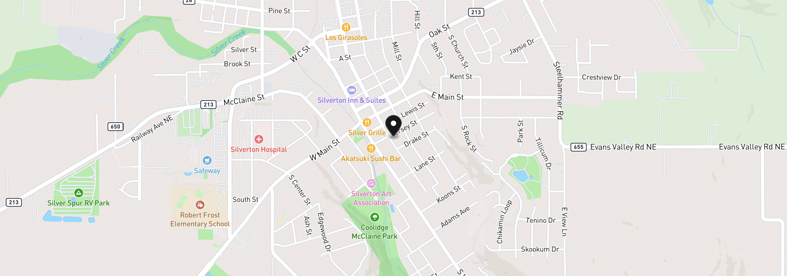 Map showing the location of 302 Jersey St, Silverton, OR 97381